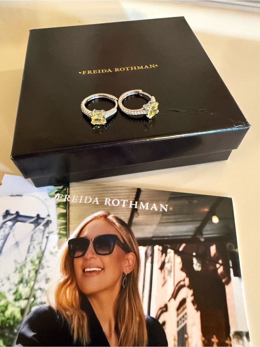 Freida Rothman 925 Sterling Silver Canary Yellow CZ Pavé Hoop Earrings